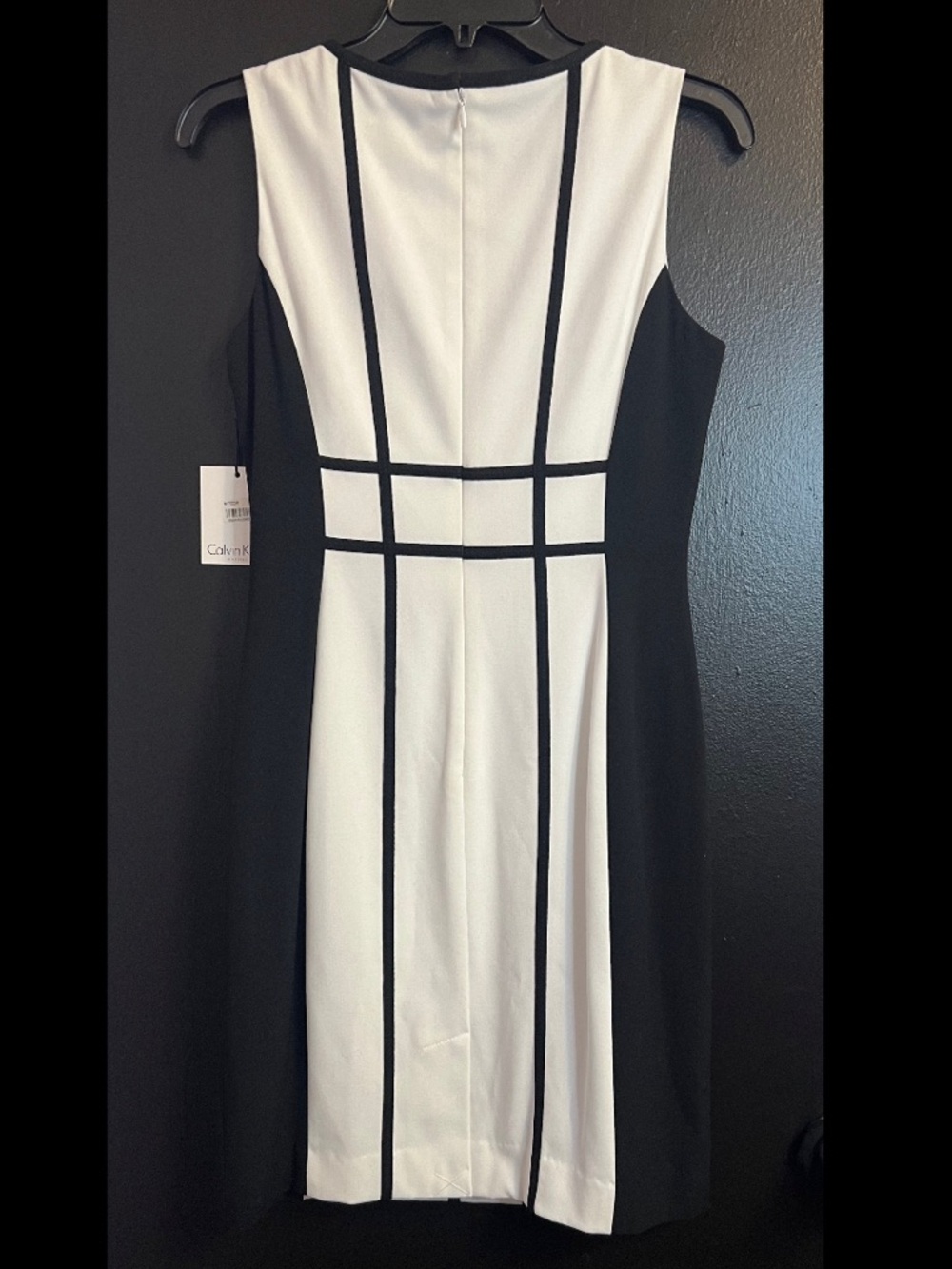 Calvin Klein Black and White Colorblock Sheath Midi Dress - Picture 2 of 4